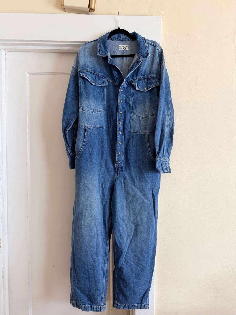 Free People We The Free Townes Denim Jumpsuit Coverall Blue Size L